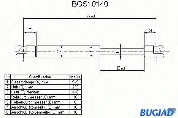 BUGIAD BGS10140 Газова пружина, кришка багажника