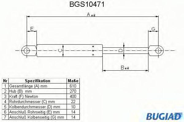 BUGIAD BGS10471 Газова пружина, капот