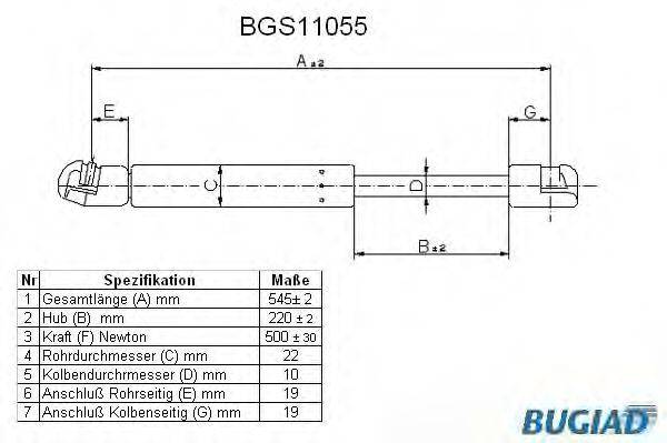 Газова пружина, кришка багажника BUGIAD BGS11055