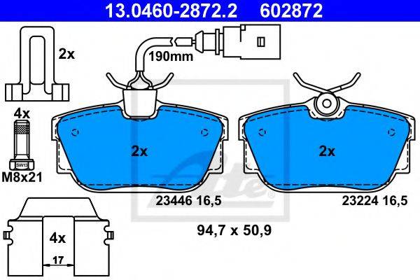 Комплект тормозных колодок, дисковый тормоз ATE 13.0460-2872.2