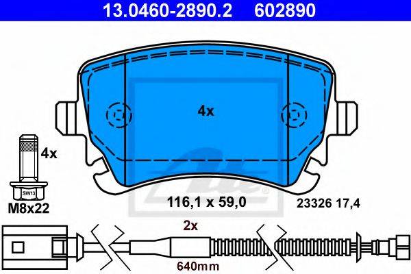 Комплект тормозных колодок, дисковый тормоз ATE 13.0460-2890.2