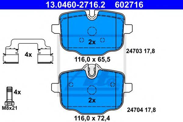 Комплект тормозных колодок, дисковый тормоз ATE 13.0460-2716.2