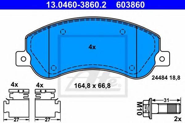 Комплект тормозных колодок, дисковый тормоз ATE 13.0460-3860.2