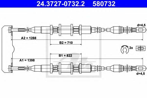 ATE 24372707322 Трос, стояночная тормозная система