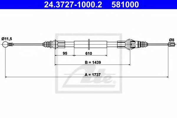 Трос, стояночная тормозная система ATE 24.3727-1000.2