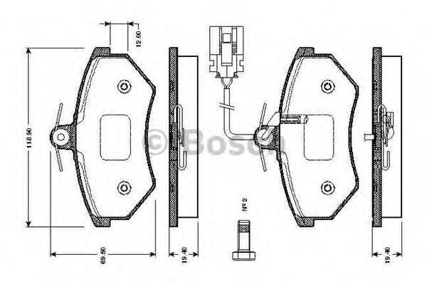 BOSCH 0986TB2072 Комплект гальмівних колодок, дискове гальмо