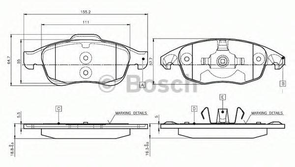 Комплект гальмівних колодок, дискове гальмо BOSCH 0 986 TB2 949