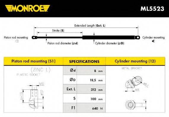 MONROE ML5523 Газова пружина, кришка багажника