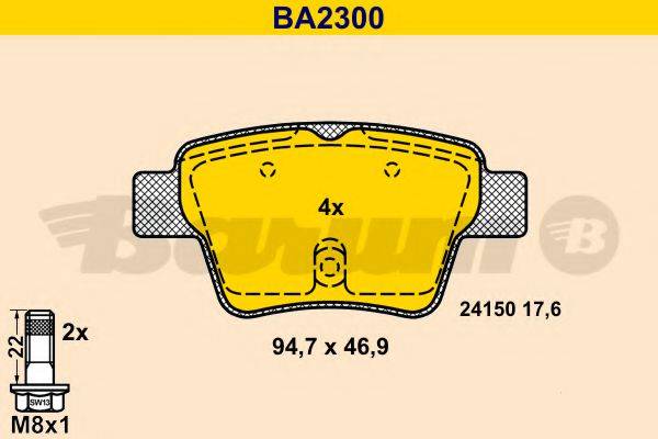 BARUM BA2300 Комплект гальмівних колодок, дискове гальмо