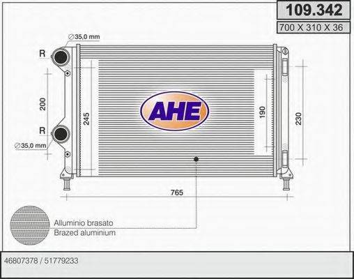 AHE 109342 Радіатор, охолодження двигуна