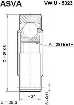 ASVA VWIU5023 Шарнірний комплект, приводний вал