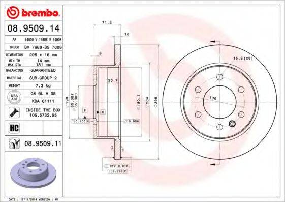 BREMBO 08950914 гальмівний диск