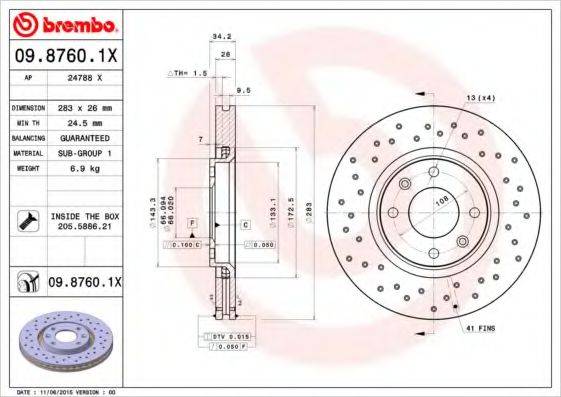 гальмівний диск BREMBO 09.8760.1X