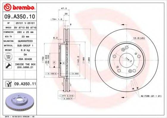 BREMBO 09A35010 Тормозной диск