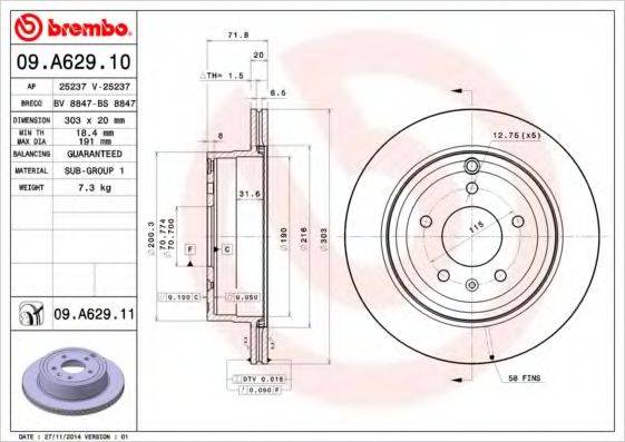 Тормозной диск BREMBO 09.A629.10