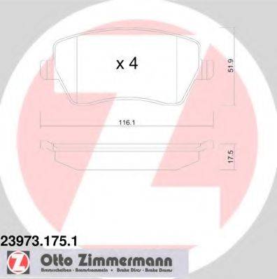 Комплект тормозных колодок, дисковый тормоз ZIMMERMANN 23973.175.1