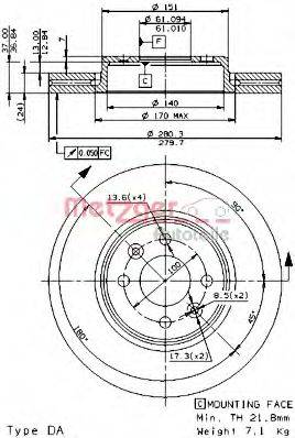 гальмівний диск METZGER 22126 V